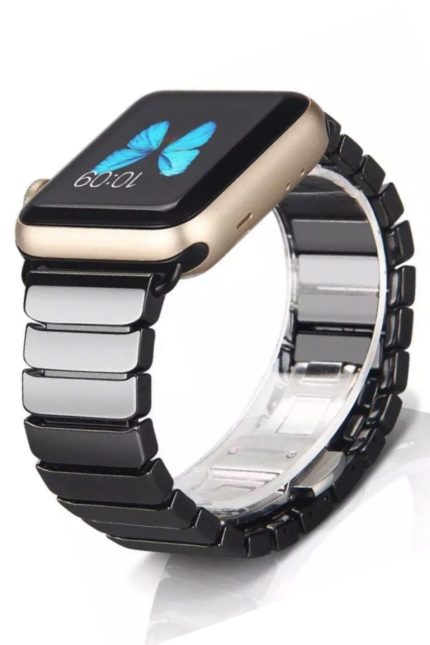 Apple Watch Seramik Kaplamalı Kordon 2 3 4 5 6 Se 42mm 44mm Uyumlu Kayış Bileklik Pro Dizayn Siyah