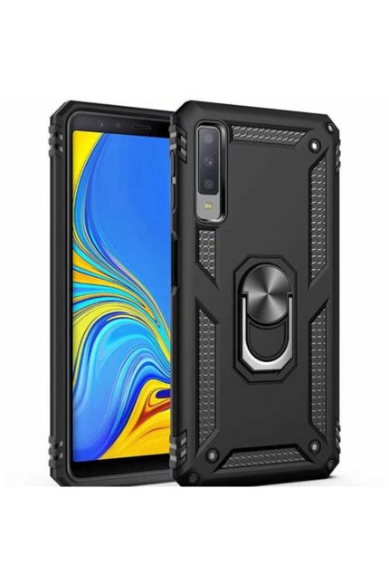 Samsung A7 2018 Vega Silikon Tam Korumalı Yüzüklü Araç Tutucu Destekli Kılıf Armor Stand