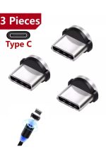 3 Adet Plug Type C Usb Yedek Başlık Işıklı Mıknatıslı Şarj Kablo Plug Manyetik Başlık Dönüştürücü