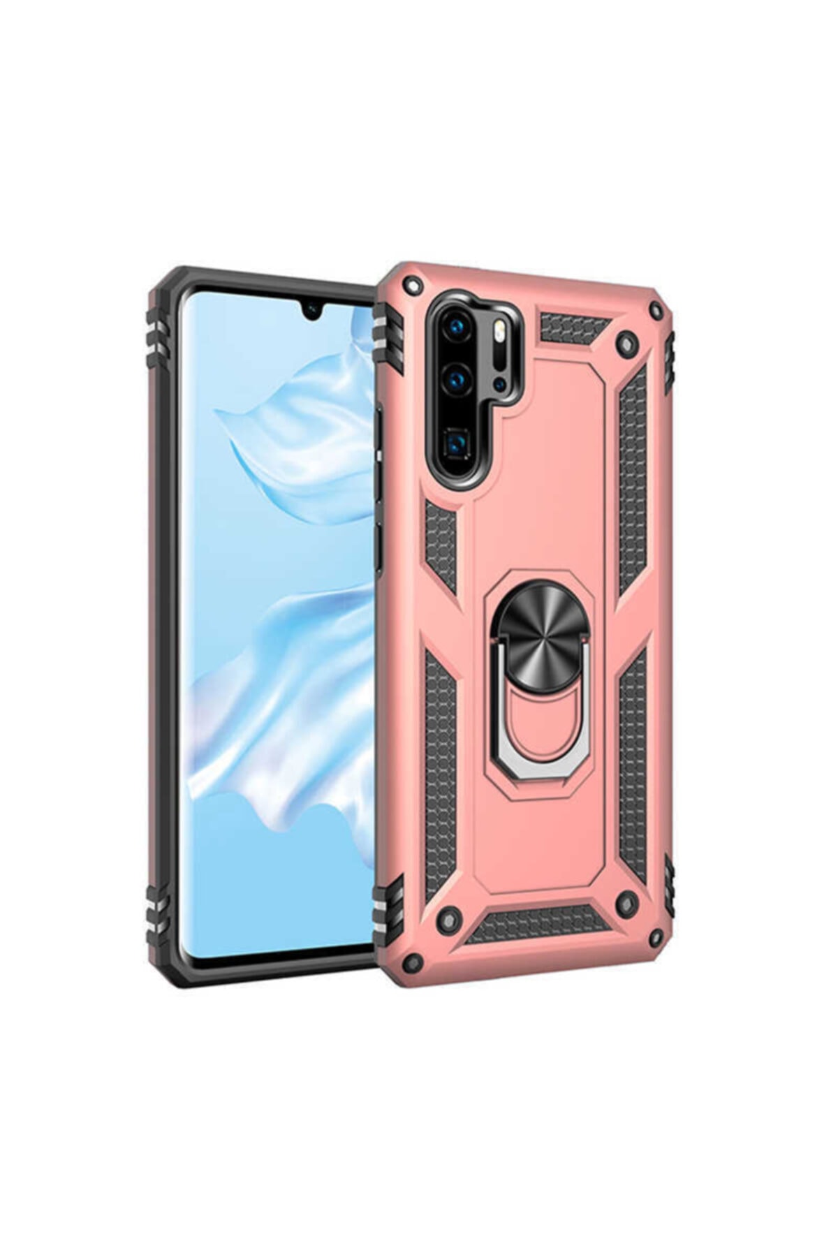 0_org_zoom Huawei P30pro Vega Silikon Tam Korumalı Yüzüklü Araç Tutucu Destekli Kılıf Armor Stand - Görsel 1