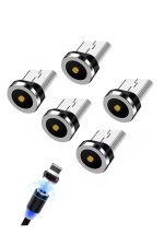 5 Adet Plug Micro Usb Yedek Başlık Işıklı Mıknatıslı Şarj Kablo Plug Manyetik Başlık Dönüştürücü
