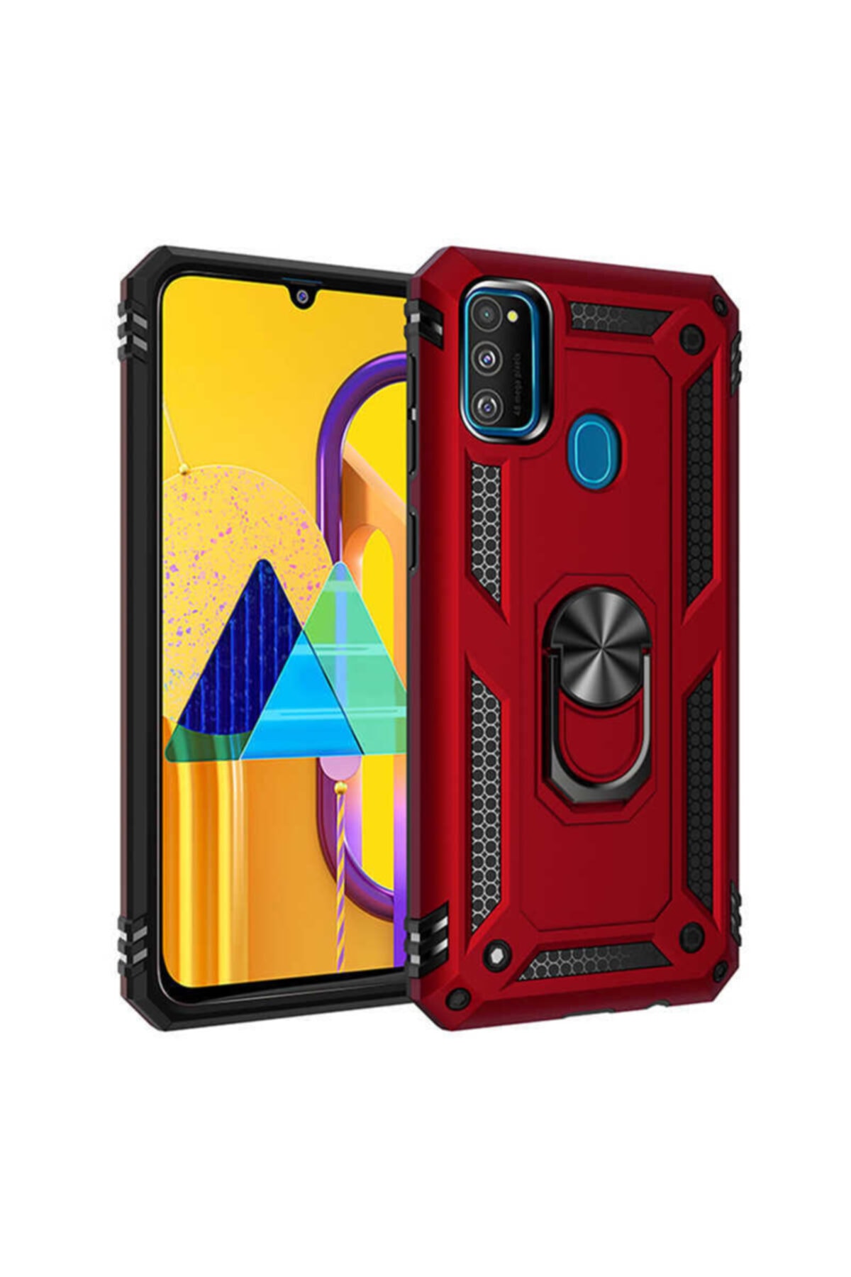 0_org_zoom Samsung M30s Vega Silikon Tam Korumalı Yüzüklü Araç Tutucu Destekli Kılıf Armor Stand - Görsel 1