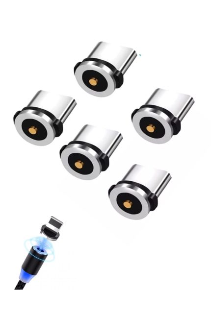 5 Adet Plug Type-c Yedek Başlık Işıklı Mıknatıslı Şarj Kabloların Plug Manyetik Başlık Dönüştürücü