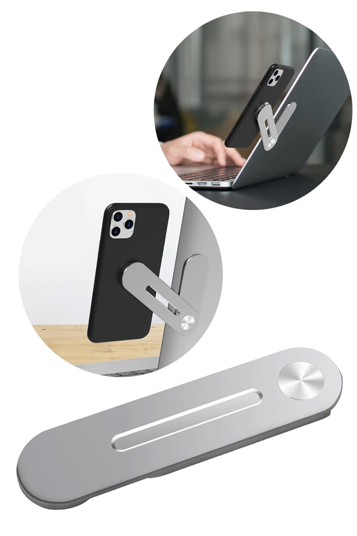 0_org_zoom Teknoair Metal Ayarlı Laptop Ve Monitör Yanı Manyetik Telefon Tutucu Stand - Görsel 1