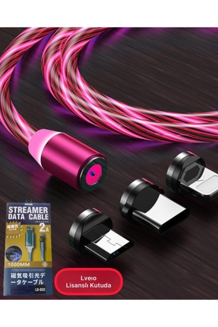 Optik Full Işıklı Mıknatıslı Örgülü Kablo 3in1 Type C Micro Usb Iphone 3'bir Arada Hızlı Şarj