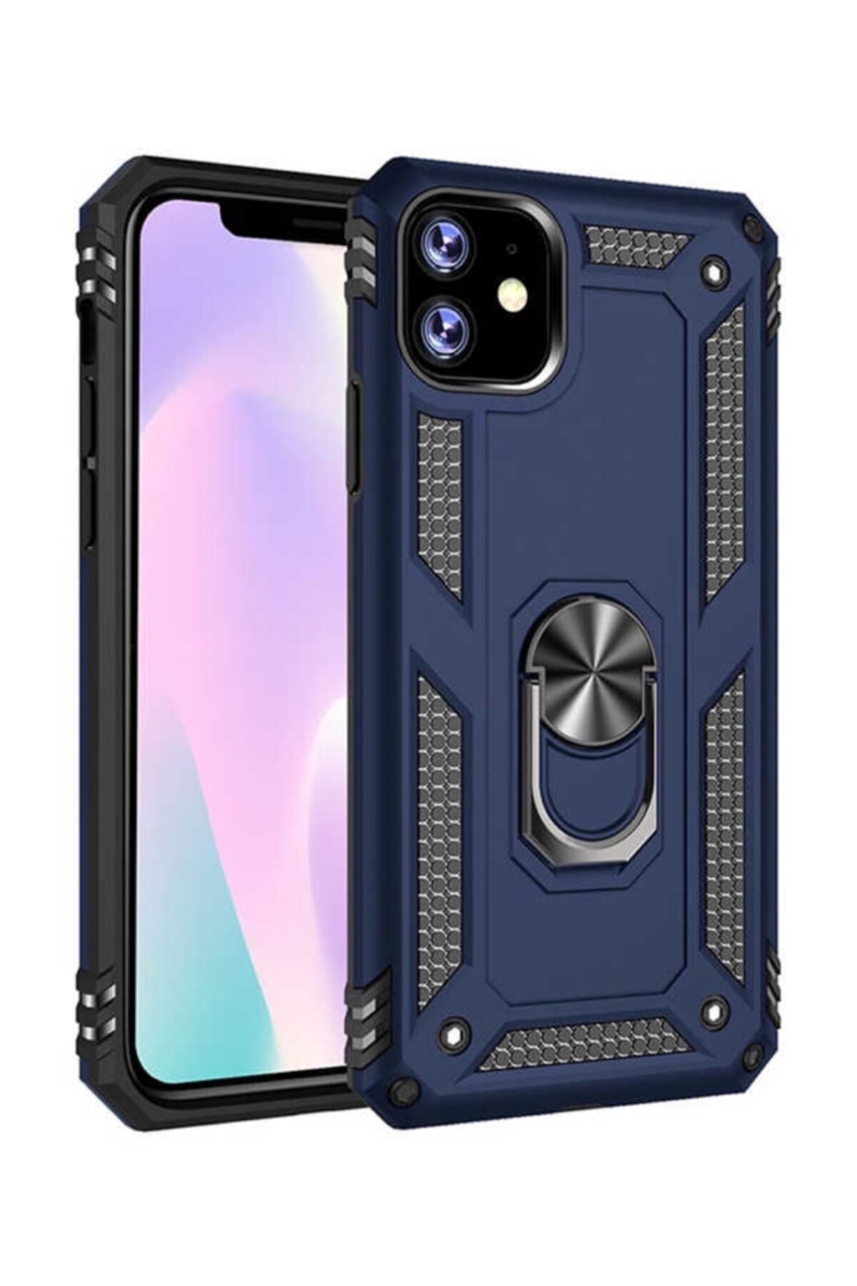 0_org_zoom Iphone 11 Tam Koruma Silikon Kılıf Ve Yüzüklü 360 Derece Standı Araç Tutucu Metal Parça - Görsel 1