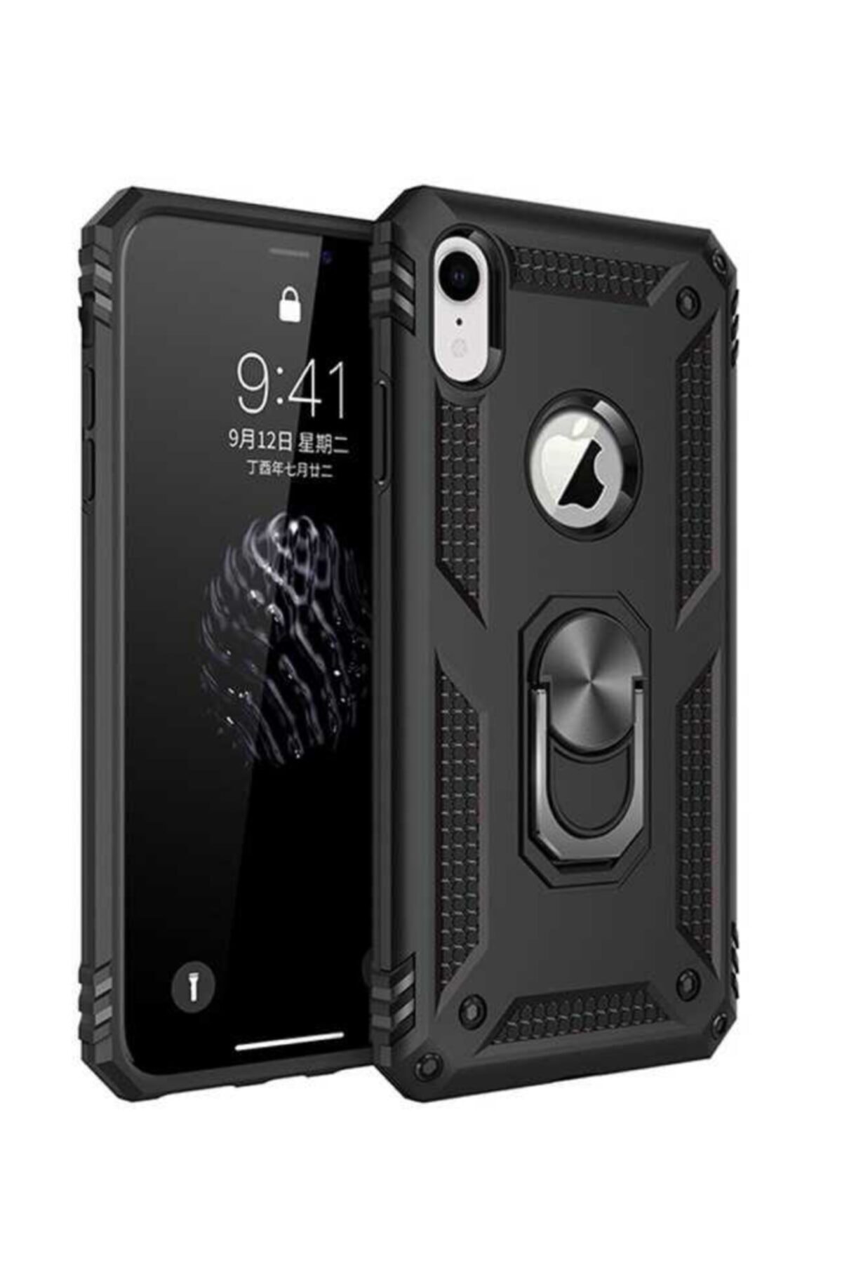 0_org_zoom Iphone Xr Tam Koruma Silikon Kılıf Ve Yüzüklü 360 Derece Standı Araç Tutucu Metal Parça - Görsel 1