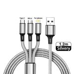 3+1 Hızlı Şarj Kablosu Nano Örgü Ip-1200mm Uzunlukta-2.4a-type-c/mikro/iphone Çıkışlı Kablo
