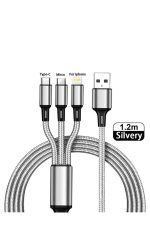 3+1 Hızlı Şarj Kablosu Nano Örgü Ip-1200mm Uzunlukta-2.4a-type-c/mikro/iphone Çıkışlı Kablo