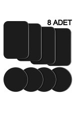 Manyetik Telefon Tutucular 8 Adet Metal Plaka Seti Siyah (4 Daire 40mm 4 Dikdörtgen 45/65mm)