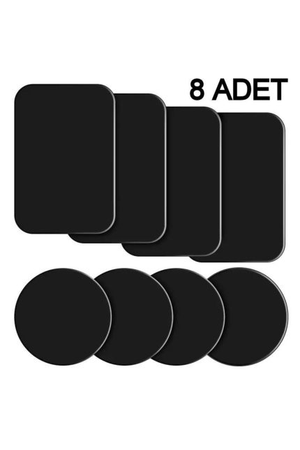 Manyetik Telefon Tutucular 8 Adet Metal Plaka Seti Siyah (4 Daire 40mm 4 Dikdörtgen 45/65mm)