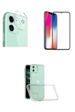 Iphone 11 Uyumlu Kırılmaz Ekran Koruyucu Cam + Şeffaf Kılıf + Kamera Koruyucu Lens