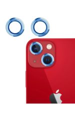 Iphone 13 /13mini Uyumlu Kamera Lens Koruyucu Çelik Halka Hd 9d Kırılmaz Cam Renk Mavi Çerçeveli