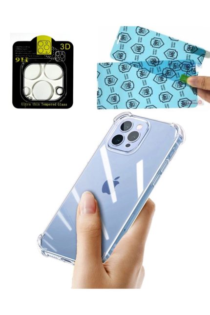 Iphone 13 Promax Uyumlu Kılıf Köşeleri Airbag Korumalı Silikon Kamera Lens 9h Nano Kırılmaz Cam