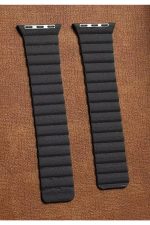 Apple Watch 2 3 4 5 6 Se 42mm 44mm Uyumlu Kordon Kayış Bileklik Leather Deri Loop Band Black Solo - Görsel 2