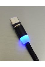 3 Uçlu Iphone Android Samsung Uyumlu Led Işık Mıknatıslı Şarj Kablosu 3 In 1 Micro Usb Type-c - Görsel 3
