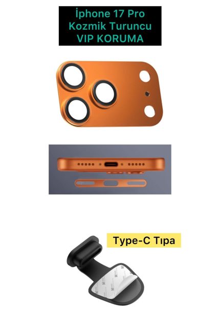 İphone 17 Pro 3'Lü Set Kamera Lens Koruyucu Toz ve Kir Önleyici Metal Filitre -Yapışkanlı Tıpa