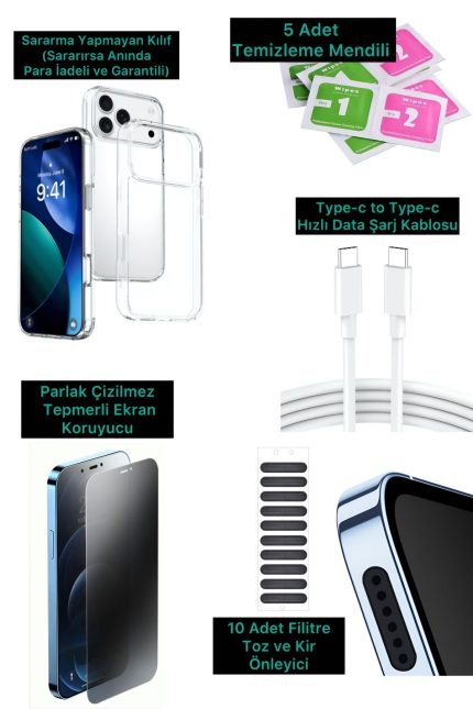 İphone 17Pro VIP ASLAN 3 PRO FULL SET KILIF - FİLTRE -ŞARJ KABLOSU -5 TEMİZLEME SETİ -KIRILMAZ CAM