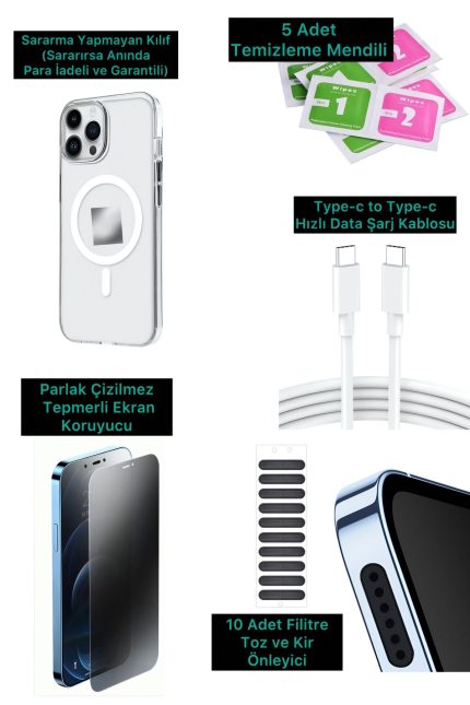 iphone 15Pro VIP ASLAN 3 PRO FULL SET KILI - FİLTRE - ŞARJ KABLOSU -5 TEMİZLEME SETİ -KIRILMAZ CAM