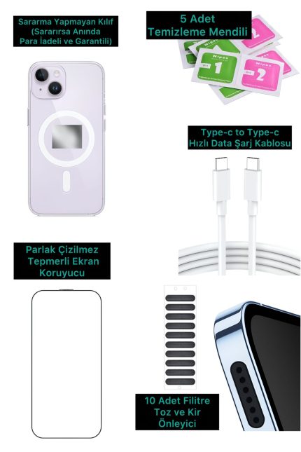 iphone 15 VIP ASLAN 3 PRO FULL SET KILI - FİLTRE - ŞARJ KABLOSU -5 TEMİZLEME SETİ -KIRILMAZ CAM -