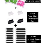 20 Adet Örgülü Filtre toz ve kir önleyici type-c girişli şarj yeri koruma tıpası ve temizlik mendili