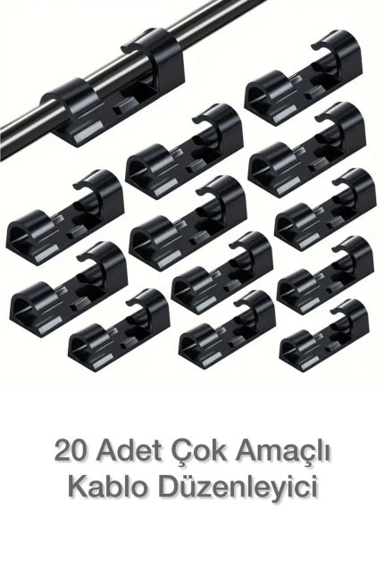 Ft8018-3 Kablo Koruyucu Düzenleyici 20 Adet Siyah Duvar Cam Dayanıklı Kablo Tutucu Yapışkanlı Klips