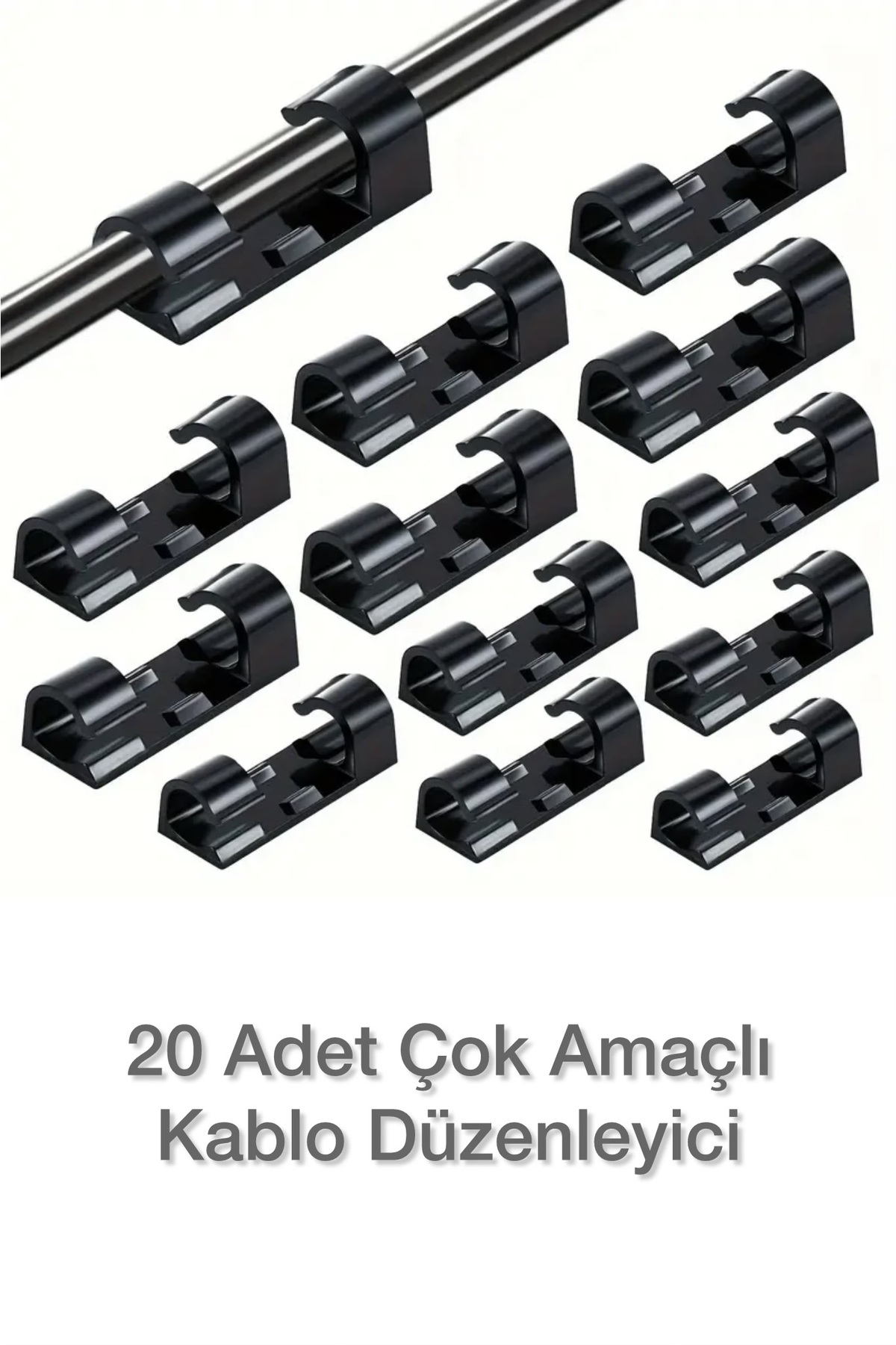 1_org_zoom Ft8018-3 Kablo Koruyucu Düzenleyici 20 Adet Siyah Duvar Cam Dayanıklı Kablo Tutucu Yapışkanlı Klips - Görsel 1