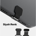 İphone 16 -16Plus-16Pro-16ProMax Toz -Kir Önleyici Yapışkanlı Siyah Metalik Şarj Yeri Koruma Tıpası
