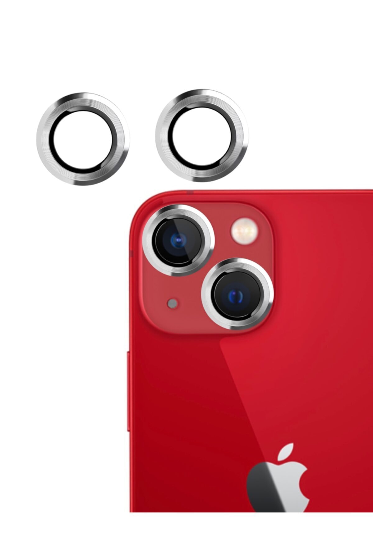 2_org_zoom Iphone 13 / 13mini Kamera Lens Koruyucu Çelik Halka Hd 9d Kırılmaz Cam Renk:silver Çerçeveli - Görsel 1