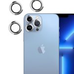 Iphone 13promax Kamera Lens Koruyucu Çelik Halka Hd 9d Kırılmaz Cam Renk:silver Çerçeveli