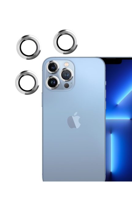 Iphone 13promax Kamera Lens Koruyucu Çelik Halka Hd 9d Kırılmaz Cam Renk:silver Çerçeveli