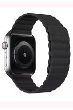 Apple Watch 2 3 4 5 6 Se 42mm 44mm Uyumlu Kordon Kayış Bileklik Leather Deri Loop Band Black Solo - Görsel 3