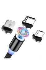 Işıklı Mıknatıslı Örgülü Kablo 3in1 Type C Microusb Iphone 3'bir Arada Hızlı Şarj Kablosu - Görsel 6