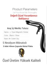 Araç Içi Telefon Tutucu Neodyum Mıknatıslı Siyah Renk 3 Adet Metal Plakalı Klima Menfez Uyumlu 3in1 - Görsel 6