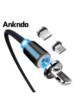 Işıklı Mıknatıslı Örgülü Kablo 3in1 Type C Microusb Iphone 3'bir Arada Hızlı Şarj Kablosu - Görsel 7