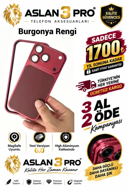 İPhone Alüminyum Dönüşümlü Kılıf Seti- Burgonya Renk (Whatsapp Üzerinden İstediğiniz Renk Modeli Yazmanız Yeterlidir) Aslan Pro Kalitesinde- Ücretsiz Kargo