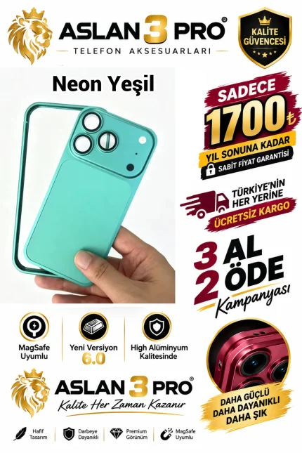 İPhone Alüminyum Dönüşümlü Kılıf Seti-Neon Yeşil Renk (Whatsapp Üzerinden İstediğiniz Renk Modeli Yazmanız Yeterlidir) Aslan Pro Kalitesinde- Ücretsiz Kargo