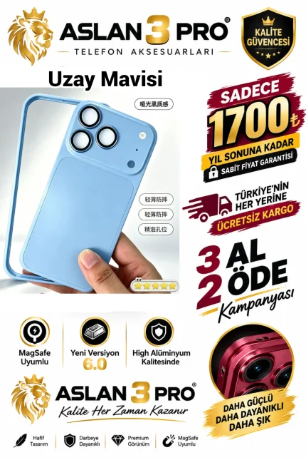 İPhone Alüminyum Dönüşümlü Kılıf Seti-Uzay Mavisi Renk (Whatsapp Üzerinden İstediğiniz Renk Modeli Yazmanız Yeterlidir) Aslan Pro Kalitesinde- Ücretsiz Kargo