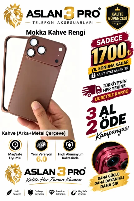 İPhone Alüminyum Dönüşümlü Kılıf Seti-Mokka Kahve Renk (Whatsapp Üzerinden İstediğiniz Renk Modeli Yazmanız Yeterlidir) Aslan Pro Kalitesinde- Ücretsiz Kargo