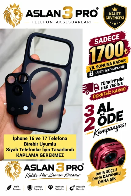 İPhone 16-17 Telefonu 17Pro Dönüşüm Kiti Mat Siyah Kılıf Kaplama Gerekmez (Whatsapp Üzerinden İstediğiniz Renk Modeli Yazmanız Yeterlidir) Aslan Pro Kalitesinde- Ücretsiz Kargo